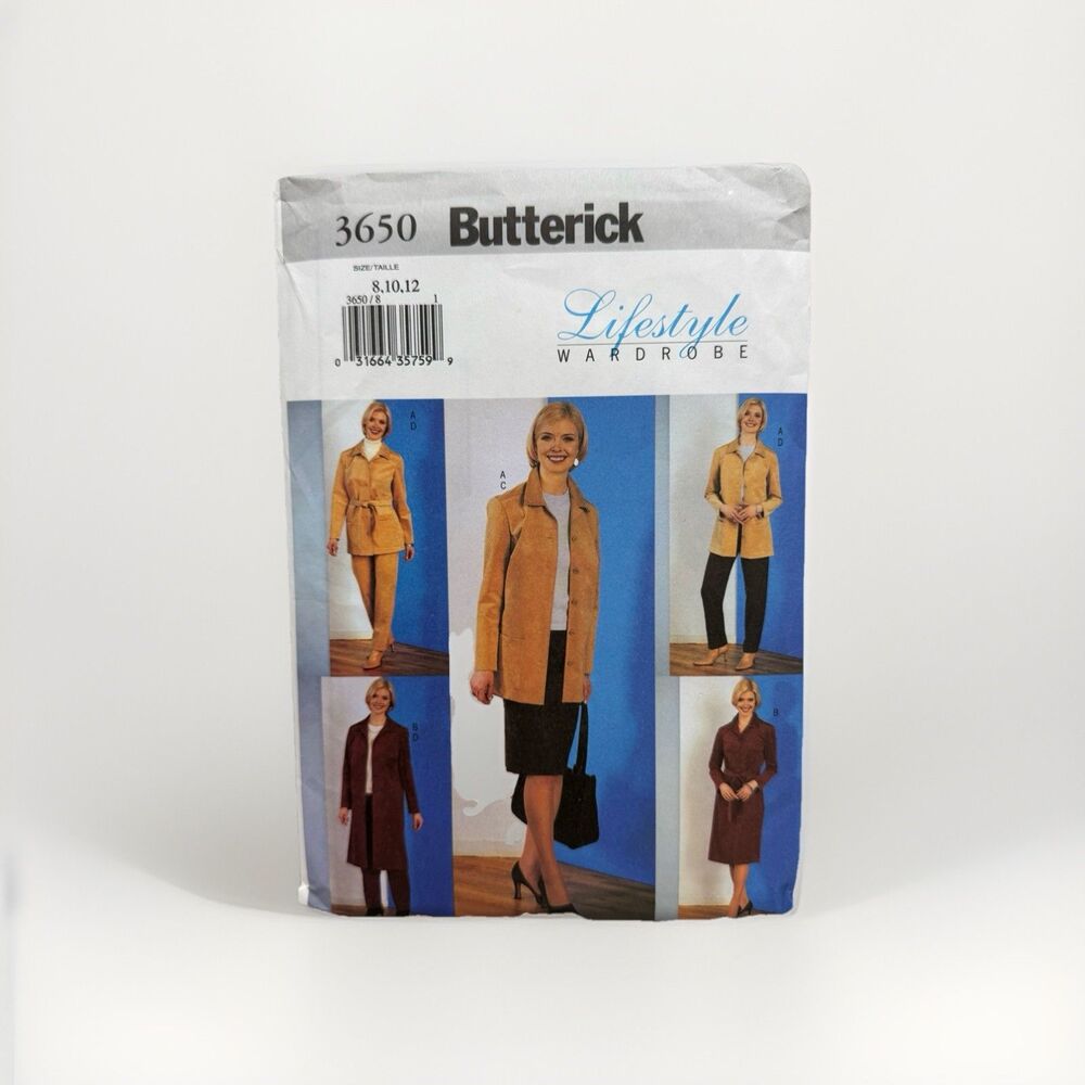 Butterick 3650 Sewing Pattern Size 8 10 12 Lifestyle Wardrobe Jacket Dress Skirt